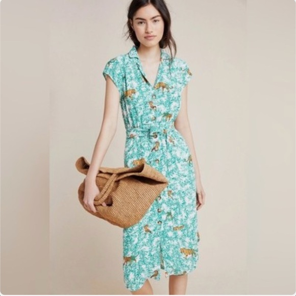 Maeve Dresses & Skirts - Maeve By Anthropologie Catherine Tiger Print Shirt Dress